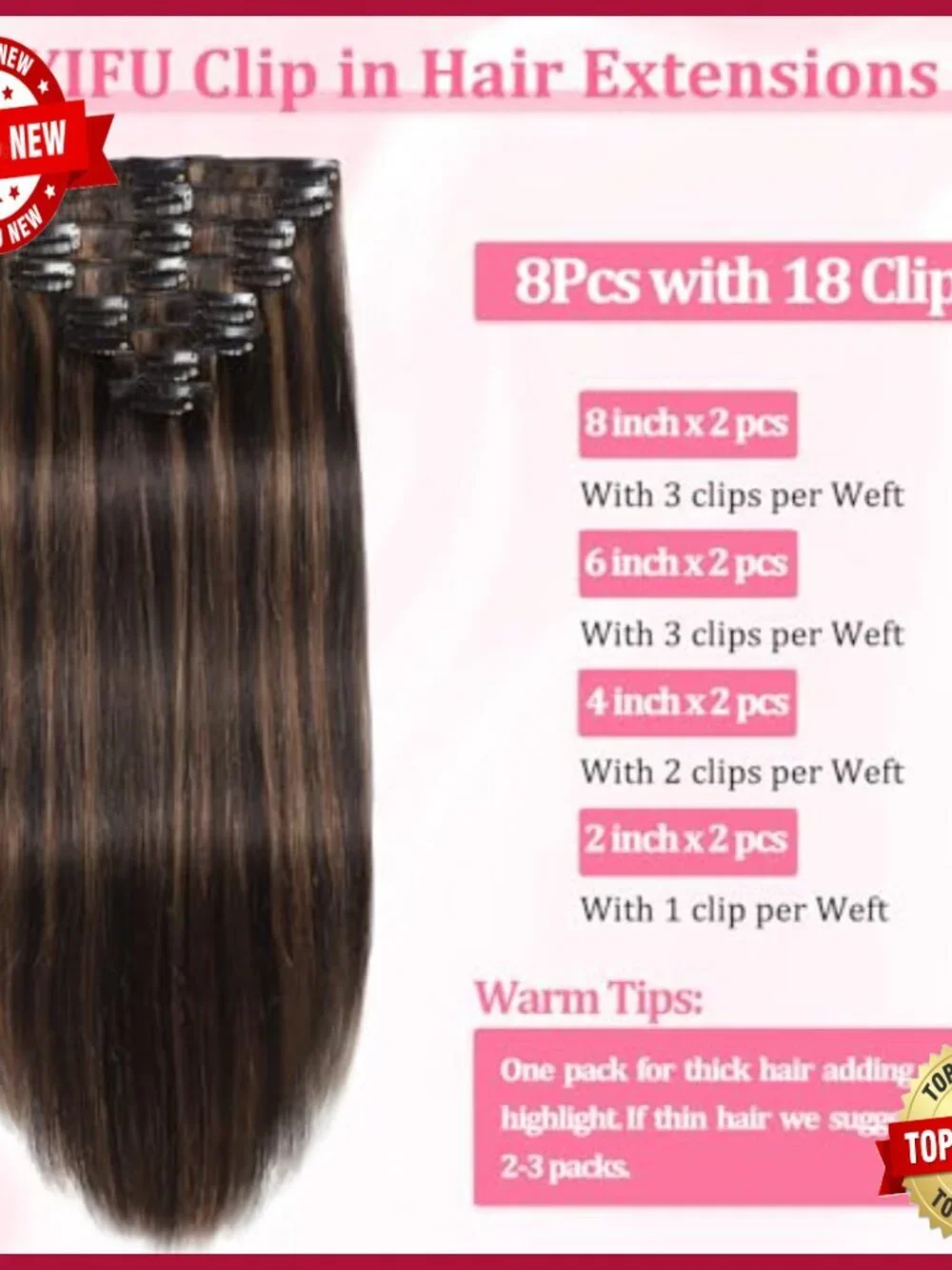 18 Inch Real Human Hair Clip In Extensions 8 Piece Set 100g